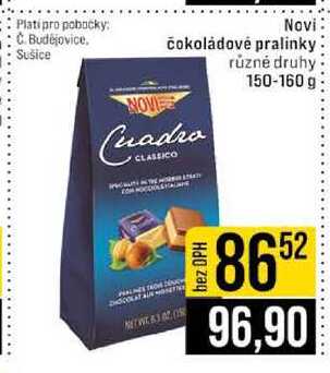 Novi čokoládové pralinky různé druhy 150-160 g 