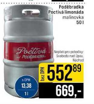 Poděbradka Poctivá limonáda malinovka 50l