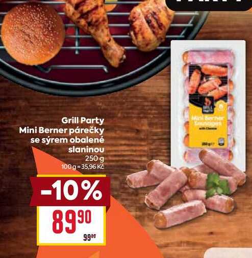 Grill Party Mini Berner párečky se sýrem obalené slaninou 250 g
