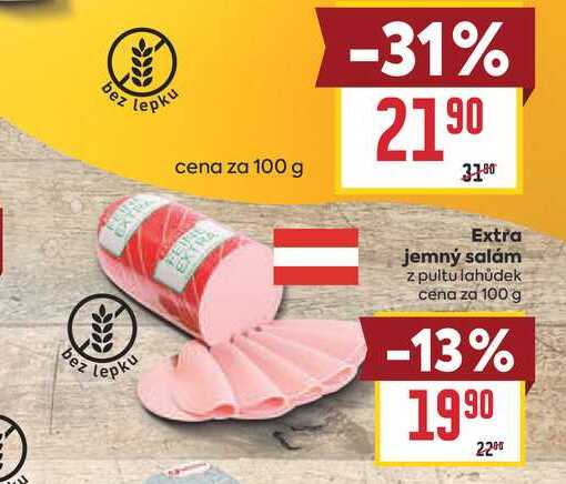 Extra jemný salám z pultu lahůdek cena za 100 g