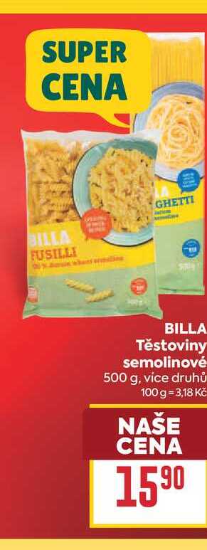 BILLA Těstoviny semolinové 500 g