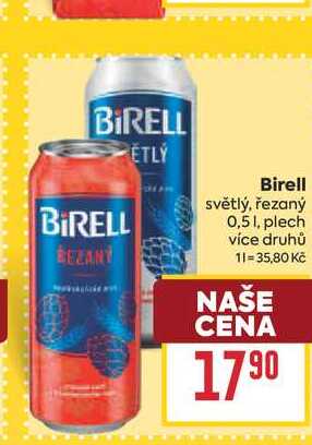 Birell světlý, řezaný 0,5l, plech