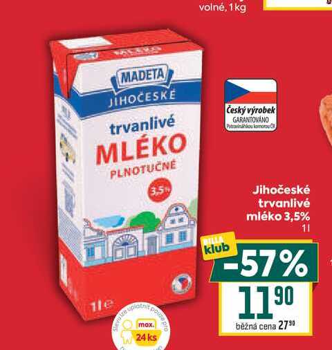 Jihočeské trvanlivé mléko 3,5% 1l