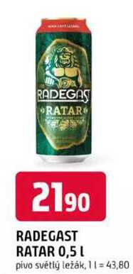 RADEGAST RATAR 0,5 L pivo světlý ležák