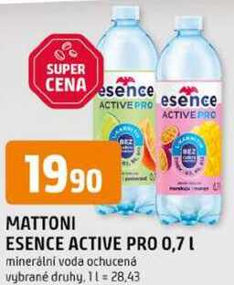 MATTONI ESENCE ACTIVE PRO 0,7L minerální voda ochucená 