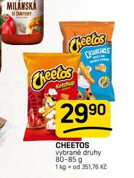 CHEETOS vybrané druhy 80-85 g 
