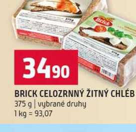 BRICK CELOZRNNÝ ŽITNÝ CHLÉB 375 g vybrané druhy