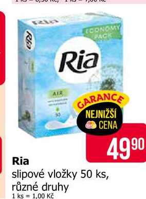 Ria slipové vložky 50 ks, různé druhy 