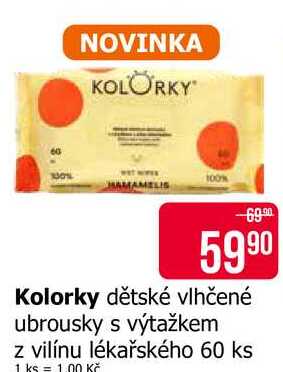 Kolorky dětské vlhčené ubrousky s výtažkem z vilínu lékařského 60 ks 