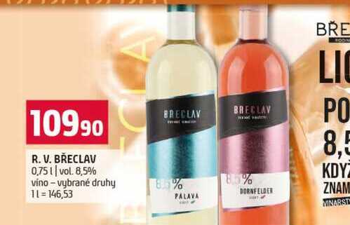 R. V. BŘECLAV 0,75l vol. 8,5% vino vybrané druhy 