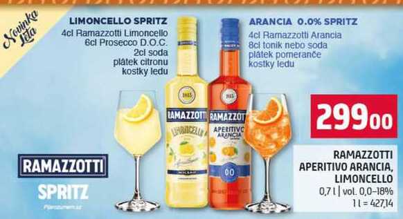 RAMAZZOTTI APERITIVO ARANCIA, LIMONCELLO 0,7l vol. 0,0-18%
