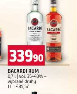 BACARDI RUM 0,7l vol. 35-40% vybrané druhy