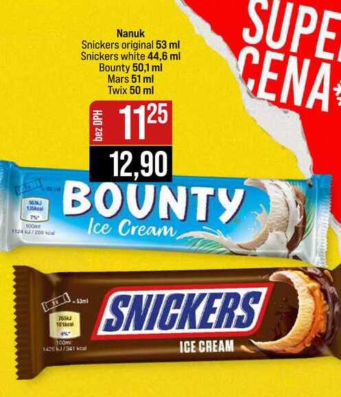 Nanuk Snickers original 53 ml Snickers white 44,6 ml Bounty 50,1 ml Mars 51 ml 