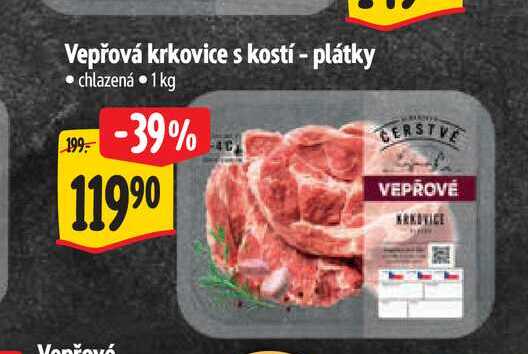 Vepřová krkovice s kostí - plátky 1 kg