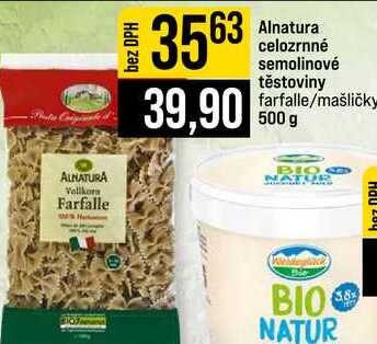 Alnatura celozrnné semolinové těstoviny farfalle mašličky 500 g 