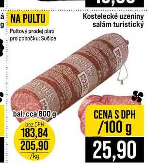 Kostelecké uzeniny salám turistický bal.cca 800 g 100g