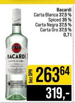 Bacardi Carta Blanca 37,5% Spiced 35% Carta Negra 37,5 % Carta Oro 37,5% 0,7l