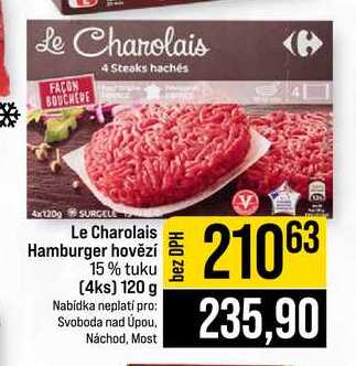 Le Charolais Hamburger hovězí 15% tuku 4ks 120 g 