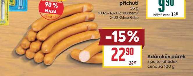 Adámkův párek z pultu lahůdek cena za 100 g 