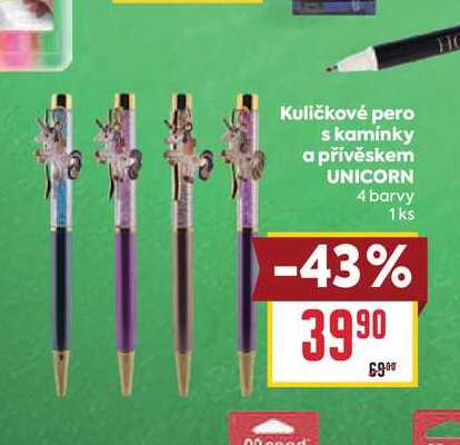 Kuličkové pero s kamínky a přívěskem UNICORN 4 barvy