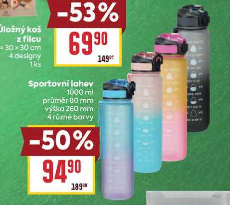 Sportovní lahev 1000 ml průměr 80 mm výška 260 mm 4 různé barvy