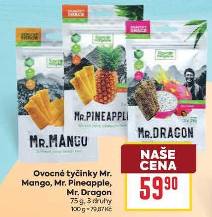 Ovocné tyčinky Mr. Mango, Mr. Pineapple, Mr. Dragon 75g