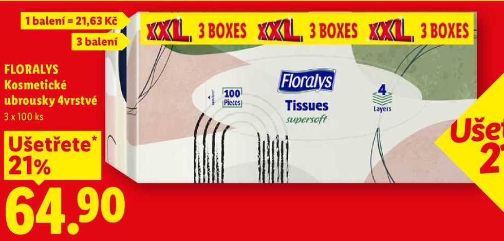 FLORALYS Kosmetické ubrousky 4vrstvé, 3x 100 ks 