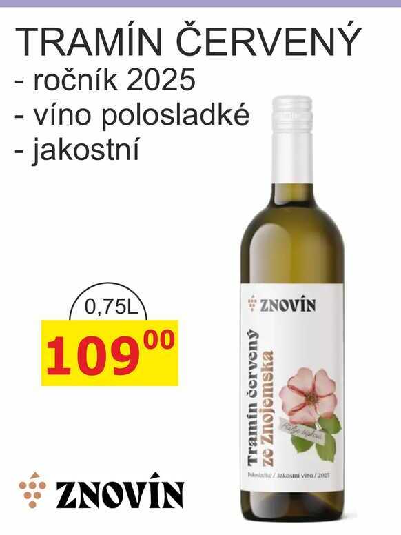 ZNOVÍN ZNOJMO 0,75L TRAMÍN ČERVENÝ ročník 2025 víno polosladké - jakostní 