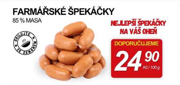 FARMÁŘSKÉ ŠPEKÁČKY 85% MASA, 100g 