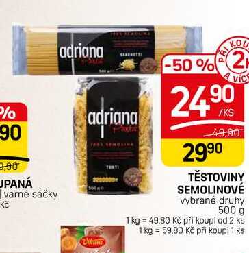 TĚSTOVINY SEMOLINOVÉ vybrané druhy 500 g