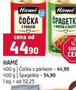 HAMÉ 400 g Čočka s párkem 400 g Špagetka