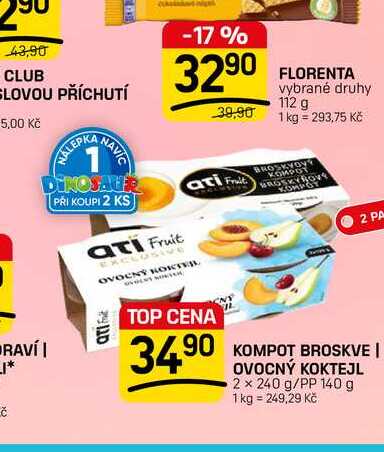 KOMPOT BROSKVE OVOCNÝ KOKTEJL 2 x 240 g/PP 140 g