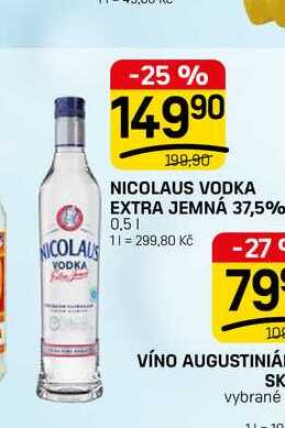 NICOLAUS VODKA EXTRA JEMNÁ 37,5% 0,5l