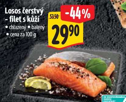 Losos čerstvý - filet s kůží, cena za 100 g