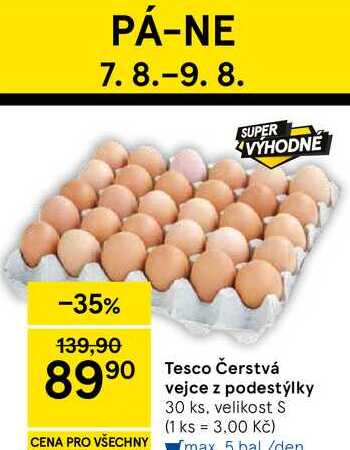Tesco Čerstvá vejce z podestýlky, 30 ks, velikost S