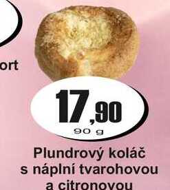 Plundrový koláč s náplní tvarohovou a citronovou 90 g