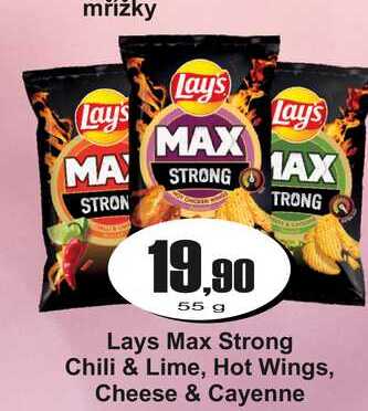 Lays Max Strong Chili & Lime, Hot Wings, Cheese & Cayenne 55 g