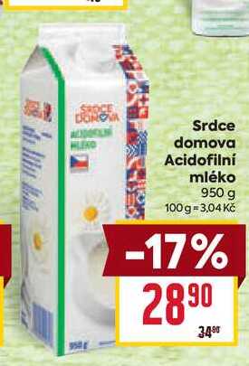 Srdce domova Acidofilní mléko 950 g