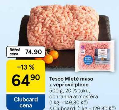 Tesco Mleté maso z vepřové plece, 500 g, 20 % tuku