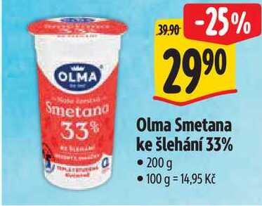 Olma Smetana ke šlehání 33%, 200 g