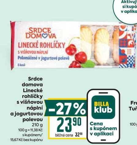 Srdce domova Linecké rohlíčky s višňovou náplní a jogurtovou polevou 210 g