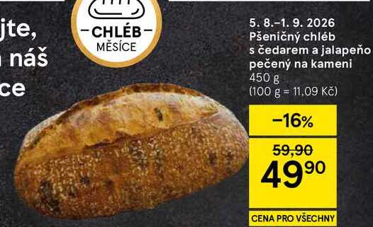 Pšeničný chléb s čedarem a jalapeño pečený na kameni, 450 g