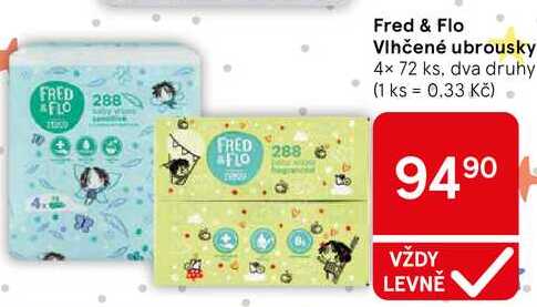 Fred & Flo Vlhčené ubrousky, 4x 72 ks, dva druhy