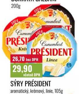 SÝRY PRÉSIDENT, aromatický, krémový, linie, 105g