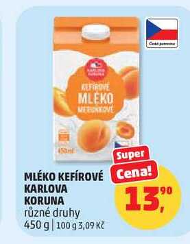 MLÉKO KEFÍROVÉ KARLOVA KORUNA různé druhy, 450 g