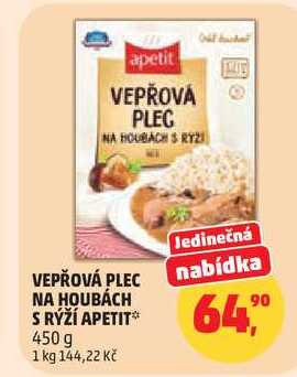 VEPŘOVÁ PLEC NA HOUBÁCH S RÝŽÍ APETIT, 450 g