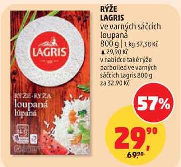 RÝŽE LAGRIS ve varných sáčcích loupaná, 800 g