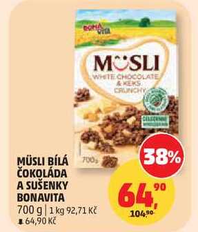 MÜSLI BÍLÁ ČOKOLÁDA A SUŠENKY BONAVITA, 700 g 