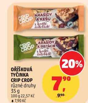 OŘÍŠKOVÁ TYČINKA CRIP CROP různé druhy, 35 g