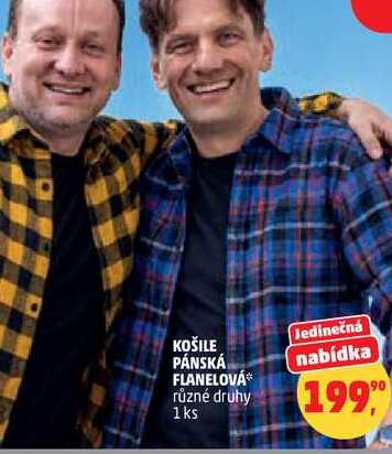KOŠILE PÁNSKÁ FLANELOVÁ různé druhy, 1ks